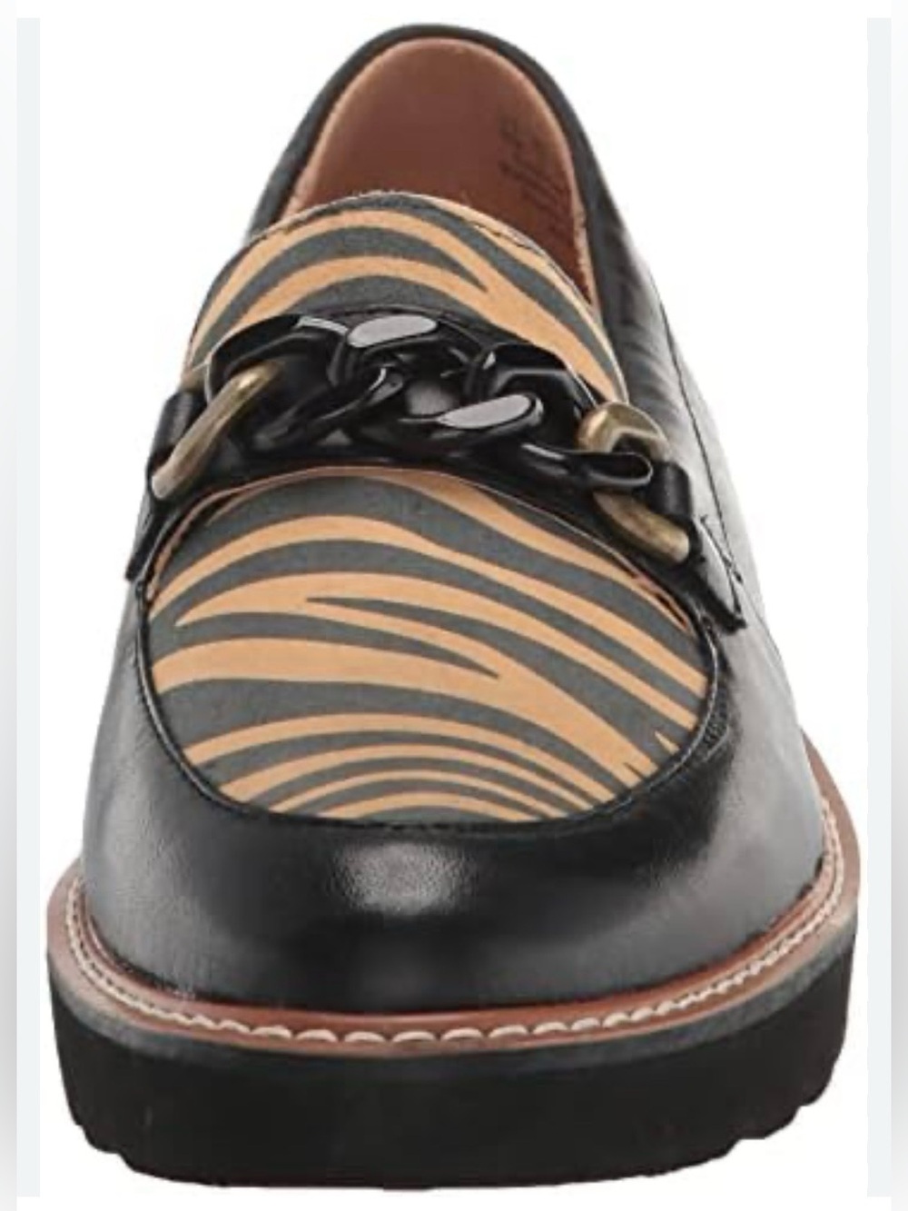 Naturalizer NWOT Black Leather Loafers w Zebra Print Accent & Chain Detail Sz9.5
